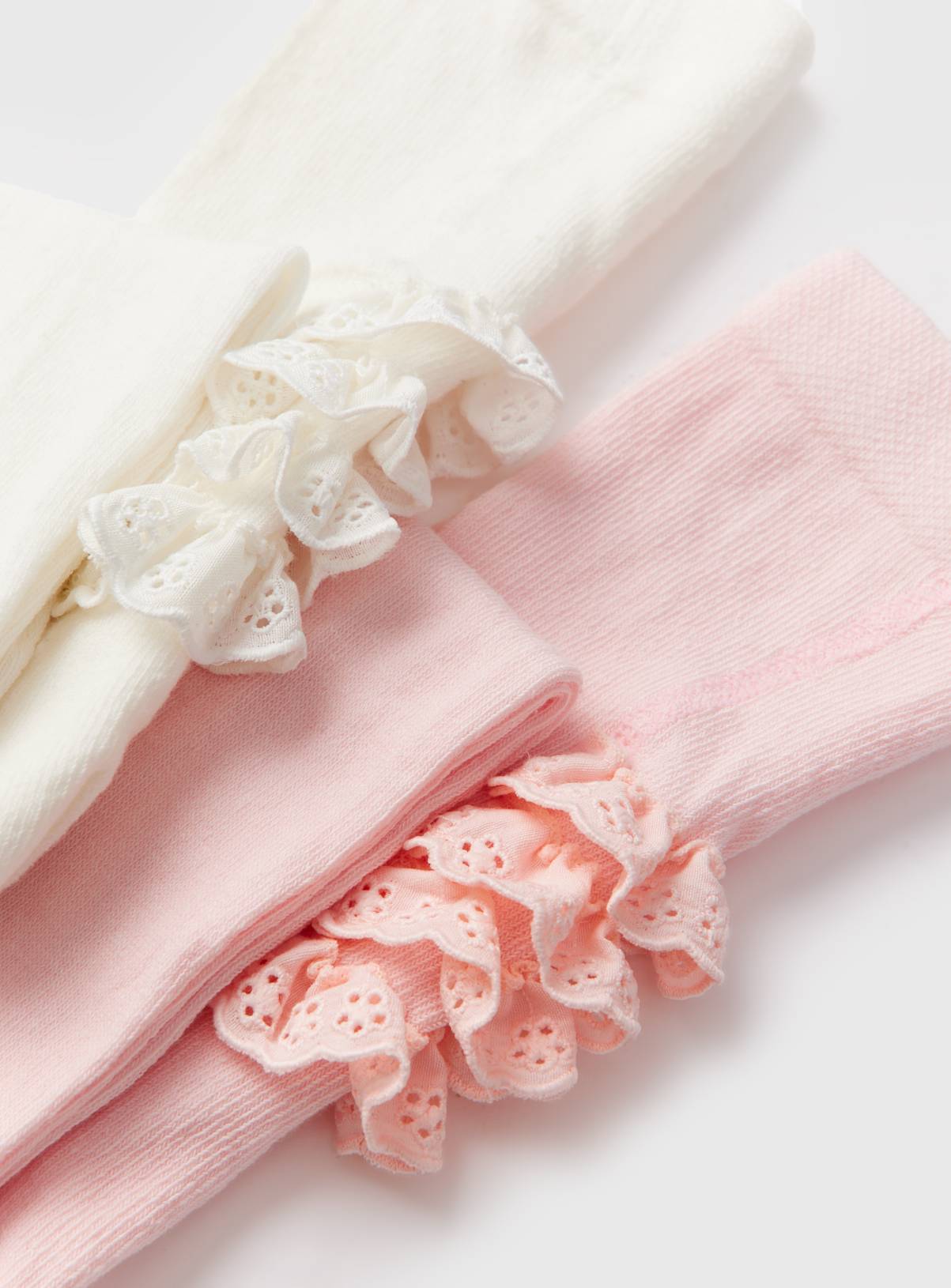 Pink & White Frill Tights 2 Pack 6-12 months - Image 2